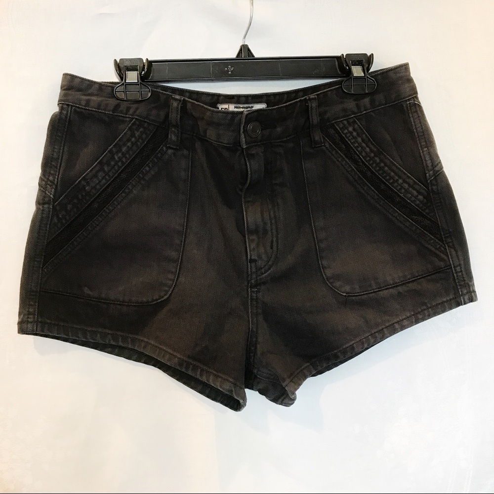 Free People black dark grey denim shorts sz w31. NWOT